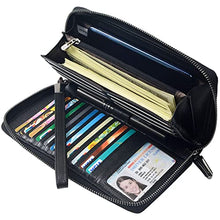 Load image into Gallery viewer, Women RFID Blocking Wallet Leather Zip Around Phone Clutch Large Travel Purse Wristlet (Black) …