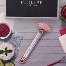 Load image into Gallery viewer, PHILIPP MURILLO 4 in 1 vibrating rose quartz roller-face roller set,jade roller for face,face massager,under eye roller,skin roller/facial roller/beauty roller T and V 24k beauty bar