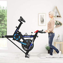 Load image into Gallery viewer, GYMAX Indoor Cycling Bike, Adjustable Exercise Bike with LCD Display, Comfortable Seat Cushion & 5-Position Adjustable Saddle, Professional Exercise Bike for Home Office Gym (Black+Blue)