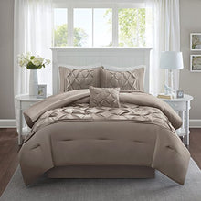 Load image into Gallery viewer, Comfort Spaces Cavoy Faux Silk Comforter Set - Luxe Diamond Tufting, All Season Bedding, Matching Bed Skirt, Decorative Pillows, Taupe King(104"x90") 5 Piece