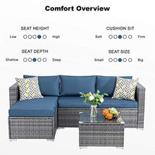 Load image into Gallery viewer, Walsunny Outdoor Furniture Patio Sets,Low Back All-Weather Small Rattan Sectional Sofa with Tea Table&Washable Couch Cushions&Upgrade Wicker (Aegean Blue)