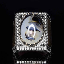 Load image into Gallery viewer, 925 Sterling Silver Men Ring, Yemeni Agate Natural Gemstone, (similar to stone will be sent) Free Express Shipping