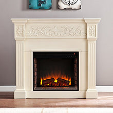 Load image into Gallery viewer, SEI Furniture Calvert Electric Carved Floral Trim Fireplace, Ivory