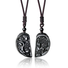 Load image into Gallery viewer, COAI His and Hers Dragon and Phoenix Black Obsidian Stone Pendant Necklace for Couples