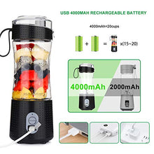 Load image into Gallery viewer, Aitsite Portable Blender, Personal Mixer Fruit Rechargeable USB with 2 Straws, Mini Blender for Smoothie, Fruit Juice, Milk Shakes 380ml, Six 3D Blades for Great Mixing (Black)