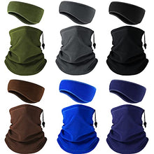 Load image into Gallery viewer, 6 Pieces Winter Neck Gaiters Fleece Neck Warmers Thermal Face Scarf Drawstring Neck Scarf and 6 Pieces Ear Warmers Headbands Ear Muffs Head Wrap Fleece Ear Muffs for Men Women Outdoor Activities