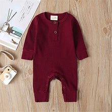 Load image into Gallery viewer, Newborn Baby Girls Boys Long Sleeve Romper Bodysuit Solid Color Jumpsuit with Bottons Outfit Clothes (Purplish red, 6-9 Months)