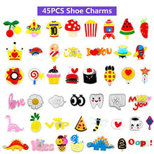 Load image into Gallery viewer, FOOIND 45PCS Shoe Charms Glow in the Dark & 1 Wristbands ,Food Pattern Shoe Charms for Croc Clog Shoes Bands Bracelet Wristband Party, Dinosaur Pattern Shoe Charms for Teens Children Birthday Gifts