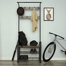 Load image into Gallery viewer, VASAGLE DAINTREE Coat Rack, Shoe Bench, Hall Tree with Storage Shelf for Entryway, Industrial Accent Furniture with Steel Frame, 3-In-1 Design, Easy Assembly, Rustic Brown and Black UHSR40B
