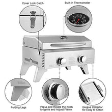 Load image into Gallery viewer, Propane Tabletop Grill, Two-Burner, Stainless Steel Gas Grill Portable 2000 BTU BBQ Grid with Foldable Legs for Outdoor Camping Picnic EASY SETUP