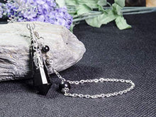 Load image into Gallery viewer, Natural Black Obsidian Pendulum Crystal Quartz Pendant Dowsing Tool,Chakra Reiki Meditation (Black Obsidian-Silver)