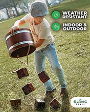 Load image into Gallery viewer, SWOOC Games - Yardzee, Farkle & 20+ Games - Giant Yard Dice Set (All Weather) with Wooden Bucket, 5 Big Laminated Score Cards, and Dry Erase Marker - Jumbo Backyard Lawn Games
