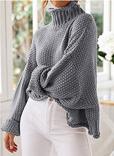 Load image into Gallery viewer, Machico Women's Turtleneck Long Batwing Sleeve Loose Oversized Chunky Knitted Pullover Sweater Jumper Tops (Gray, Small)