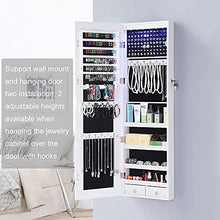Load image into Gallery viewer, GISSAR Full Length Mirror Jewelry Cabinet, 6 LEDs Jewelry Armoire Wall Mounted Over The Door Hanging, Jewelry Organizer Storage with Lights Lockable White