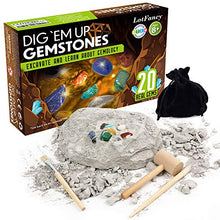 Load image into Gallery viewer, LotFancy Gem Digging Kit for Kids, Gemstone Dig Kit, Gem Mining Tool, Excavate 20pc Gemstones Including Crystal Amethyst Topaz - STEM Science Toy Gift with Storage Pouch for Boys Girls Adults