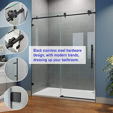 Load image into Gallery viewer, SUNNY SHOWER Glass Door Sliding Shower Enclosure with 3/8 in. Clear Glass Stainless Steel Hardware, 60 in. W x 76 in. H, Black Frameless Shower Door