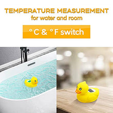 Load image into Gallery viewer, Baby Bath Thermometer Floating Toy, BabyElf Rubber Duck Thermometer for Infants, Water and Room Safty Thermometer for Bathtub Bath Pool, with Temperature Warning, 2 Extra Duck Toys