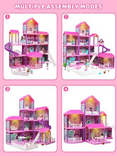 Load image into Gallery viewer, Doll House, Dollhouse w/ Furniture - Pink / Purple Girl Toys | 4 Stories, 11 Rooms w/ 2 Princesses, Slide, Lights, Gifts for 3 4 5 6 7 8 9 10 Year Old Girls Toys(27.6" x 26.8" x 35.8")