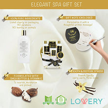 Load image into Gallery viewer, Bath Gift Basket Set for Women: Relaxing at Home Spa Kit Scented with French Vanilla - Includes Bath Bombs, Salts, Shower Gel, Body Butter Lotion, Spa Candle, Bubble Bath, Loofah and More