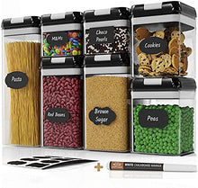 Load image into Gallery viewer, Airtight Food Storage Containers Set for Kitchen & Pantry Organization 7 PC - BPA Free Plastic Dry Food Storage Containers with Easy Lock Lids - Stackable Sugar, Flour & Cereal Canisters with Labels & Marker