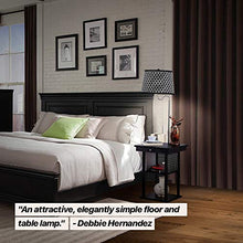 Load image into Gallery viewer, Brightech Madison - Narrow Nightstand with Built in Lamp, USB Port & Shelves for Bedrooms - Mid Century Modern End Table & Attached Floor Lamp for Living Rooms - Side Table & Reading Light - Black