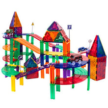 Load image into Gallery viewer, PicassoTiles 128 Piece Race Car Track Building Block Educational Toy Set Magnetic Tiles Magnet Playset 3 LED Car STEM Learning Construction Kit Hand-Eye Fine Motor Skill Training Brain Development
