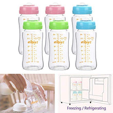Load image into Gallery viewer, Matyz Glass Breastmilk Storage Bottles, 6 Pack, 8 oz, Compatible With Spectra Medela Breast Pump - Freezer Safe Storage Bottles Set - Wide Mouth Breastmilk Storage Containers - BPA Free (3 Color Lids)