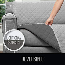 Load image into Gallery viewer, Sofa Shield Original Patent Pending Reversible Chair Protector for Seat Width up to 23 Inch, Furniture Slipcover, 2 Inch Strap, Chairs Slip Cover Throw for Pets, Cats, Armchair, Light Gray Charcoal