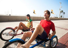 Load image into Gallery viewer, Mobo Cruiser Triton Pro Recumbent Trike. Adult Beach Cruiser Tricycle for Women & Men. Petal 3-Wheel Bike , Red, 28 x 29 x 48 inches (61” extended)
