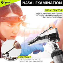 Load image into Gallery viewer, CynaMed ENT Diagnostic Kit - Ear, Nose, Throat Examination Instruments Set - Otoscope, Opthalmoscope, Earwax Remover, Nasal Dilator, Speculum, LED Lights, Mirrors, Replacement Tips, Leather Carry Bag