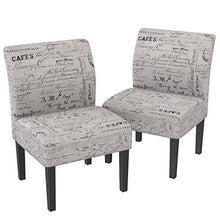 Load image into Gallery viewer, mecor Modern Armless Accent Chairs Set of 2, Upholstered Fabric Dining Chairs w/Solid Wood Legs for Dining Living Room Sofa (Letter-Print, Beige)