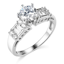 Load image into Gallery viewer, TWJC 14k White Gold Solid Wedding Engagement Ring and Wedding Band 2 Piece Set - Size 7.5