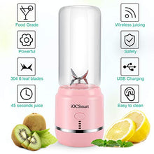 Load image into Gallery viewer, iOCSmart Portable Personal Blender, USB Rechargeable Wireless Electric Juicer Blender for Fruits Smoothie Shakes Baby Food with Cup Lid, Silicone Straw, 4000mAh High Capacity Batteries (Blue)