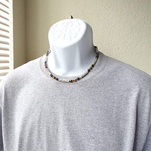 Load image into Gallery viewer, Carved Bone, Bloodstone, Tiger Eye Gemstone - Mens Tribal Style Necklace 19 inch - Handcrafted in USA