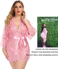 Load image into Gallery viewer, Avidlove Women's Plus Size Lingerie Lace Kimono Robe Babydoll Chemise Sleepwear (4XL, Pink)