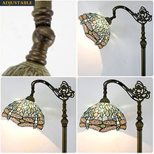 Load image into Gallery viewer, Tiffany Style Reading Floor Lamp Sea Blue Stained Glass Crystal Bead Dragonfly 12 Inch Lampshade 64 Inch Tall Arched Base Antique Light for Living Room Bedroom Coffee Table Gifts S147 WERFACTORY