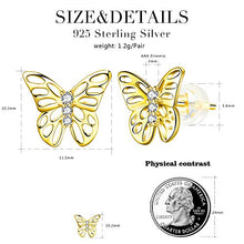 Load image into Gallery viewer, ZENI Butterfly Earrings for Women 14K Gold Plated 925 Sterling Silver Hypoallergenic Small Stud Earrings Jewelry Gift