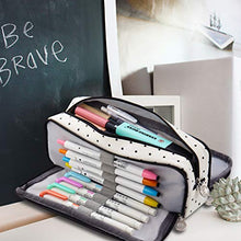 Load image into Gallery viewer, ANGOOBABY Large Pencil Case Big Capacity 3 Compartments Canvas Pencil Pouch for Teen Boys Girls School Students (Black Dot)