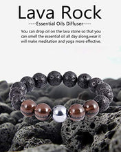 Load image into Gallery viewer, Lightock Triple Lava Rock Bracelet with Ice Obsidian Terahertz Essential Oils Diffuser Elastic Beads 12mm Stretch for Men Women