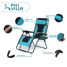 Load image into Gallery viewer, PHI VILLA Oversize XL Padded Zero Gravity Lounge Chair Wide Armrest Adjustable Recliner with Cup Holder, Support 350 LBS (Aqua)