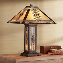 Load image into Gallery viewer, Drake Tiffany Style Table Lamp with Nightlight Mission Bronze Stained Glass for Living Room Family Bedroom Bedside - Franklin Iron Works
