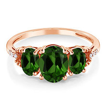 Load image into Gallery viewer, Gem Stone King 2.14 Ct Oval Green Chrome Diopside 10K Rose Gold Diamond Accent Ring (Size 9)