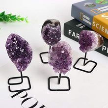 Load image into Gallery viewer, JIC Gem Natural Deep Purple Amethyst Crystal Cluster on Metal Stand Small Healing Crystals Stone Home Office Decor