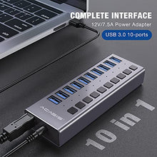 Load image into Gallery viewer, Powered USB Hub - ACASIS 10 Ports 48W USB 3.0 Data Hub - with Individual On/Off Switches and 12V/4A Power Adapter USB Hub 3.0 Splitter for Laptop, PC, Computer, Mobile HDD, Flash Drive and More