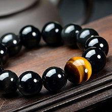 Load image into Gallery viewer, SX Commerce Natural Obsidian Bracelet Black Natural 10MM or 12MM Stone with a Unique Tiger Eye Good Gift for Men and Women(10MM)
