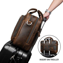 Load image into Gallery viewer, Augus Business Travel Briefcase Genuine Leather Duffel Bags for Men Laptop Bag fits 15.6 inches Laptop YKK Metal Zipper (Dark brown)