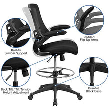 Load image into Gallery viewer, Flash Furniture Mid-Back Black Mesh Ergonomic Drafting Chair with Adjustable Foot Ring and Flip-Up Arms