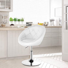Load image into Gallery viewer, Costway Swivel Accent Chair, Contemporary Tufted Round-Back Tilt Chair with Chrome Frame, Height-Adjustable Modern for Lounge, Pub, Bar, White