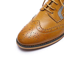 Load image into Gallery viewer, Mona flying Women's Leather Perforated Brogue Wingtip Derby Saddle Oxfords Shoes for Women ladis Girls Brown
