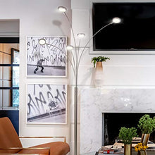 Load image into Gallery viewer, Brightech Orion 5 - Super Bright, Modern LED Arc Lamp - 5 Adjustable Arms & Light Heads Arch Over the Couch - Standing Tree Lamp for Living Rooms - Hanging Lighting - Satin Nickel (Silver)